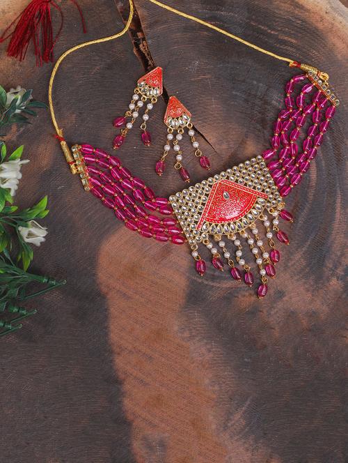 multi colored chocker necklace and earing set - 17900340 - Very Small Image - 1