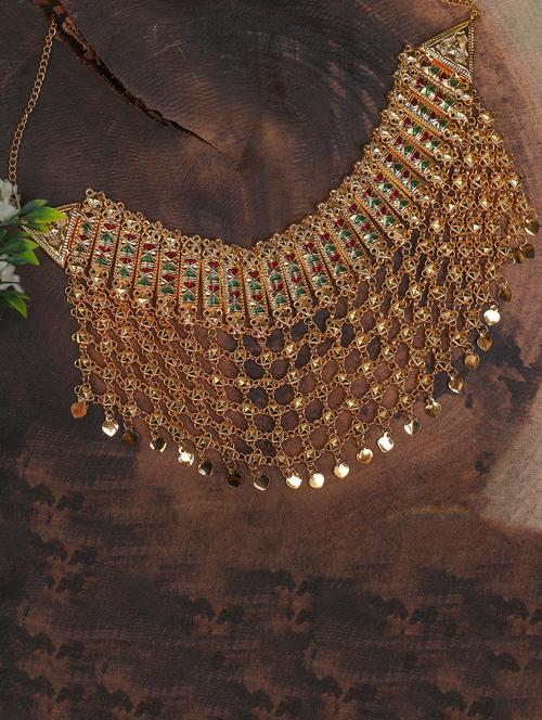 gold plated choker necklaces and earring set - 17900359 - Very Small Image - 1