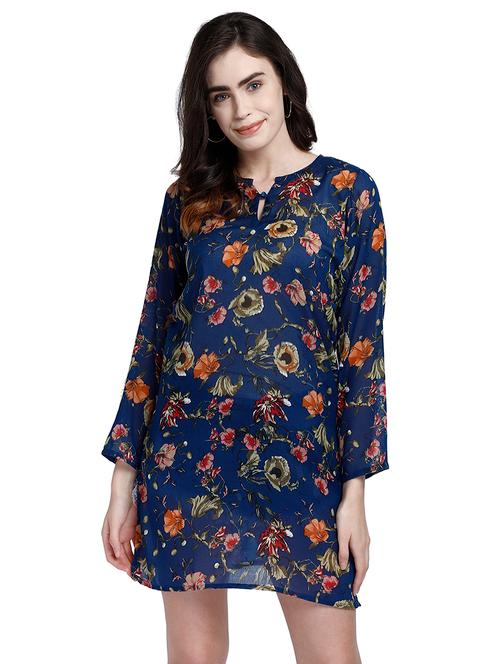 key hole neck floral tunic - 17901117 - Very Small Image - 1