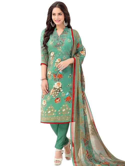 green floral print unstitched suit set - 17901248 - Very Small Image - 1
