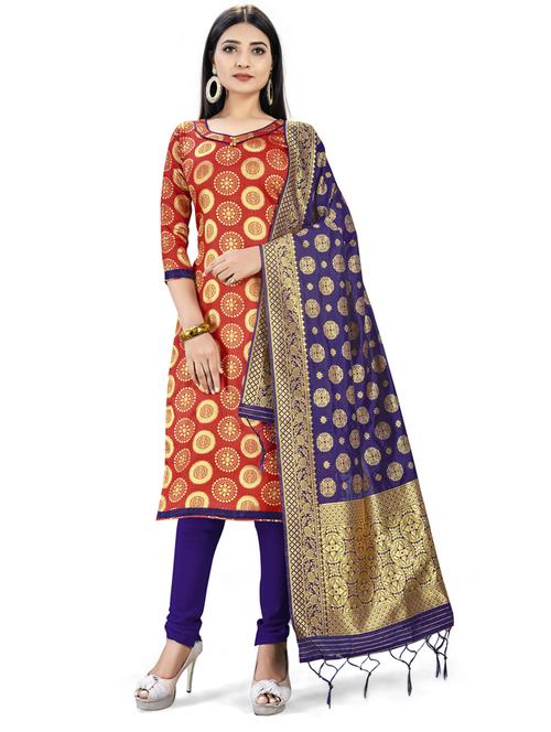 red silk blend unstitched suit - 17902198 - Very Small Image - 1
