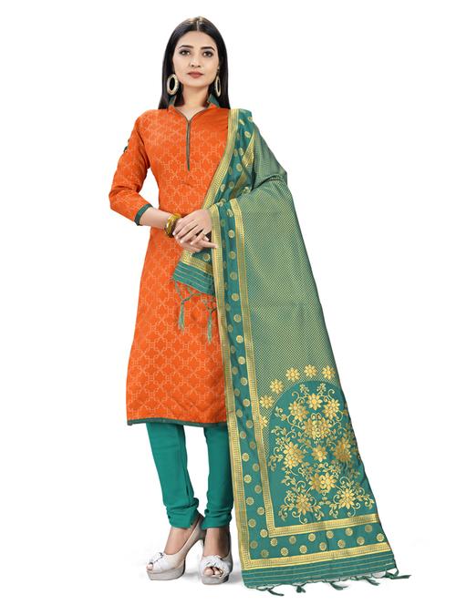 orange silk blend unstitched suit - 17902201 - Very Small Image - 1