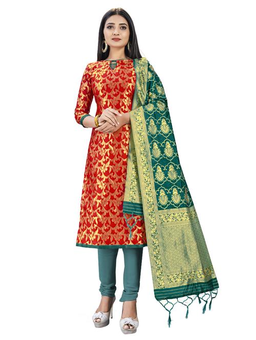 red silk blend unstitched suit - 17902208 - Very Small Image - 1