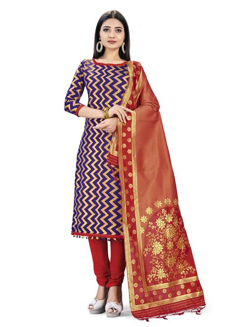 navy silk blend unstitched suit - 17902209 - Very Small Image - 1