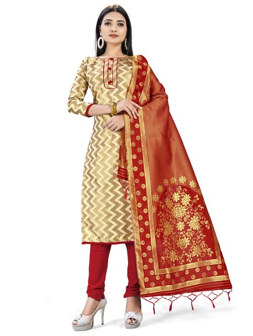 cream silk blend unstitched suit - 17902210 - Very Small Image - 1