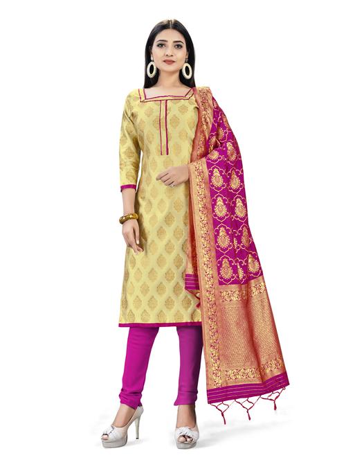 cream silk blend unstitched suit - 17902214 - Very Small Image - 1