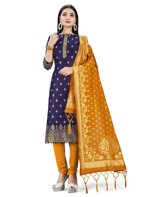 navy silk blend unstitched suit - 17902223 - Very Small Image - 1