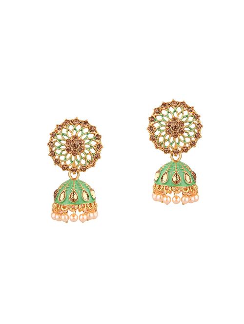 green traditional antique jhumka earrings set - 17903023 - Very Small Image - 1