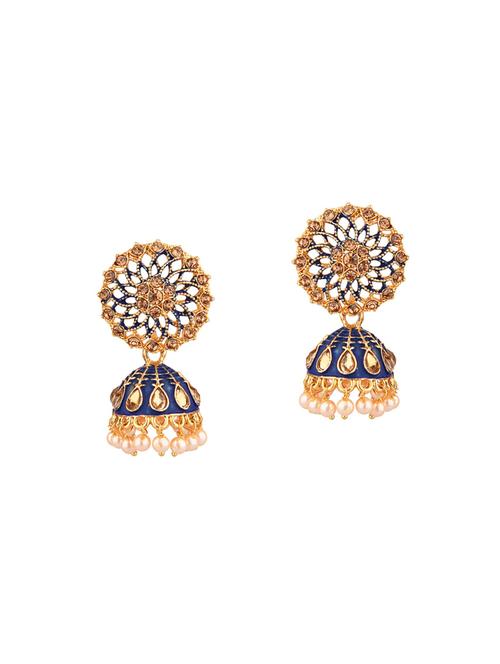 blue traditional antique jhumka earrings set - 17903024 - Very Small Image - 1