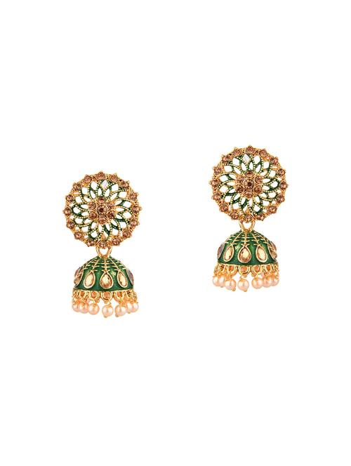 green traditional antique jhumka earrings set - 17903025 - Very Small Image - 1