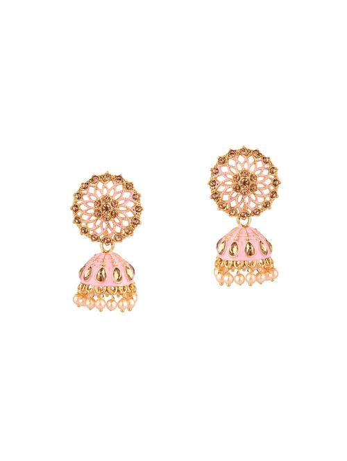 pink traditional antique jhumka earrings set - 17903026 - Very Small Image - 1