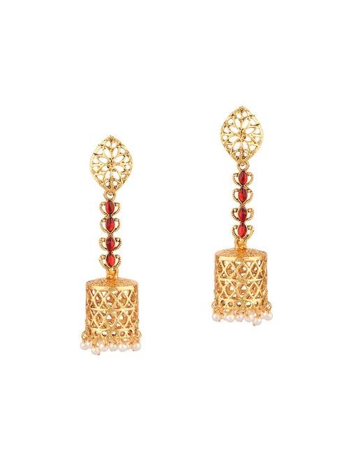 red metal jhumka earring - 17903036 - Very Small Image - 1