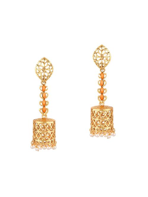 orange metal jhumka earring - 17903057 - Very Small Image - 1