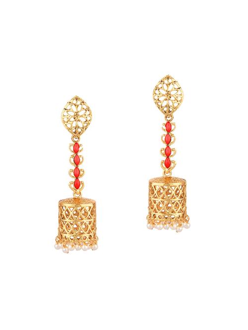 pink metal jhumka earring - 17903061 - Very Small Image - 1