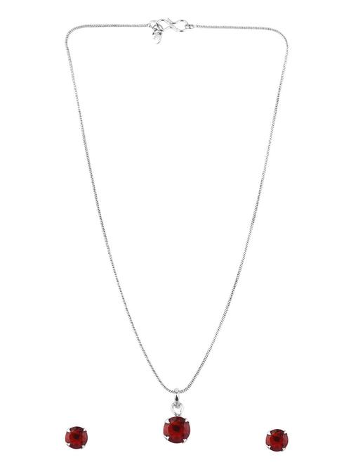 maroon cubic zirconia pendant chain and earrings set - 17903132 - Very Small Image - 1