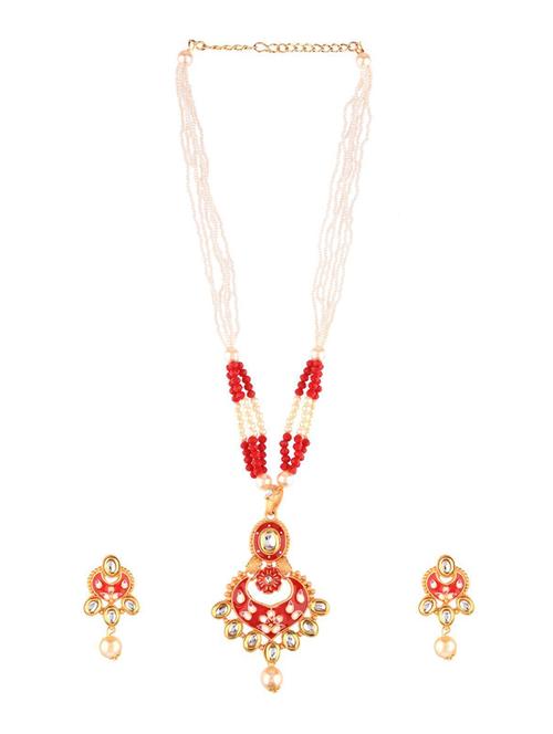 red antique pendant chain necklace earring set - 17903207 - Very Small Image - 1