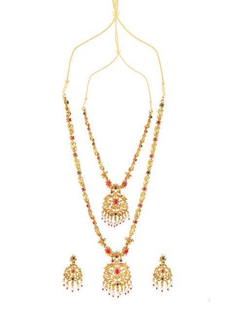 gold traditional wedding necklace earring set - 17903209 - Very Small Image - 1