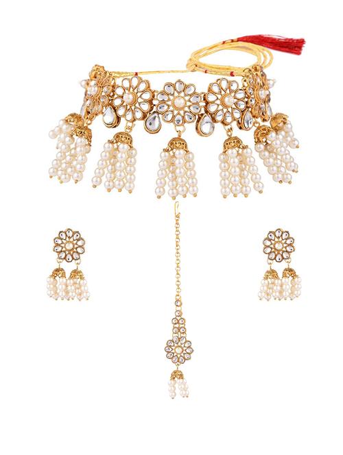 white choker necklace earring maangtika set - 17903264 - Very Small Image - 1