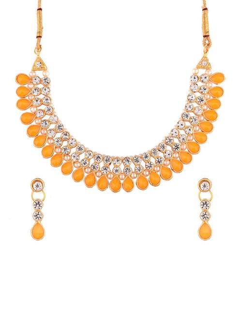 orange crystal choker necklace dangle earring set - 17903293 - Very Small Image - 1