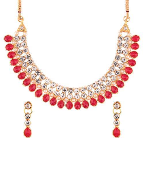 red crystal choker necklace dangle earring set - 17903295 - Very Small Image - 1