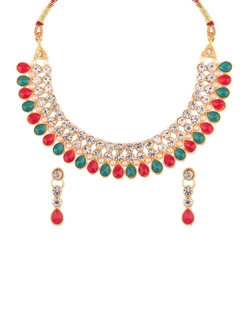 multi colored crystal choker necklace earring set - 17903299 - Very Small Image - 1