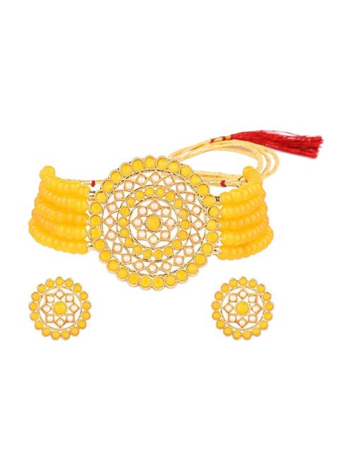 yellow crystal beaded choker necklace earrings set - 17903302 - Very Small Image - 1