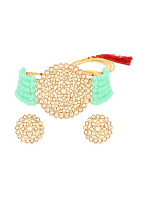green crystal beaded choker necklace earrings set - 17903306 - Very Small Image - 1