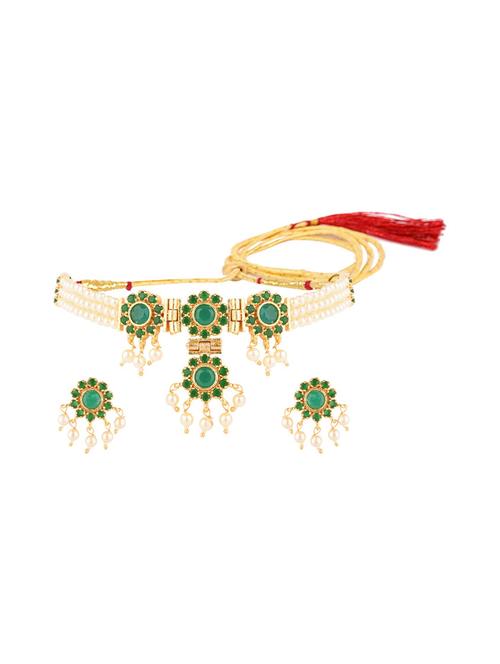 green cubic zirconia beaded choker necklace earrings set - 17903309 - Very Small Image - 1