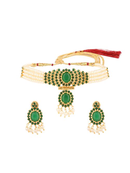 green cubic zirconia beaded choker necklace earrings set - 17903323 - Very Small Image - 1