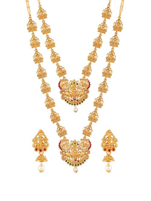 gold temple necklace earring jewellery set - 17903893 - Very Small Image - 1