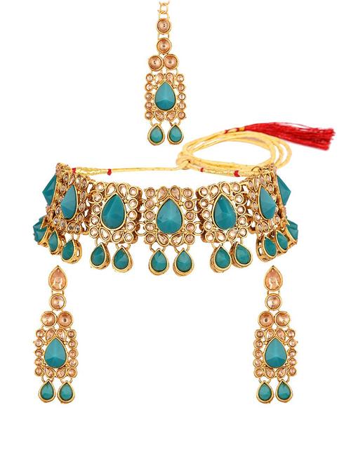 choker necklace earring maangtikka jewellery set - 17903895 - Very Small Image - 1