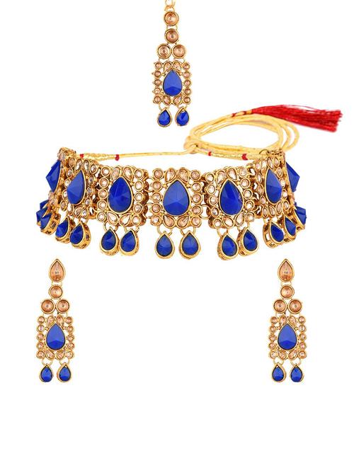choker necklace earring maangtikka jewellery set - 17903896 - Very Small Image - 1