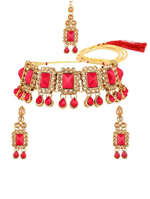 choker necklace earring maangtikka jewellery set - 17903898 - Very Small Image - 1