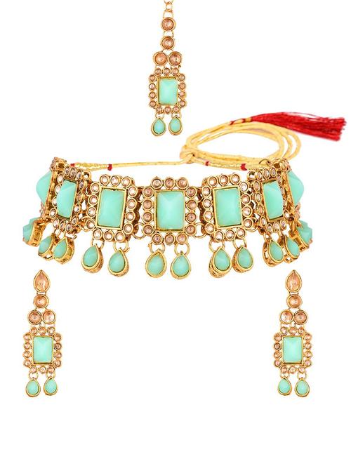 choker necklace earring maangtikka jewellery set - 17903901 - Very Small Image - 1
