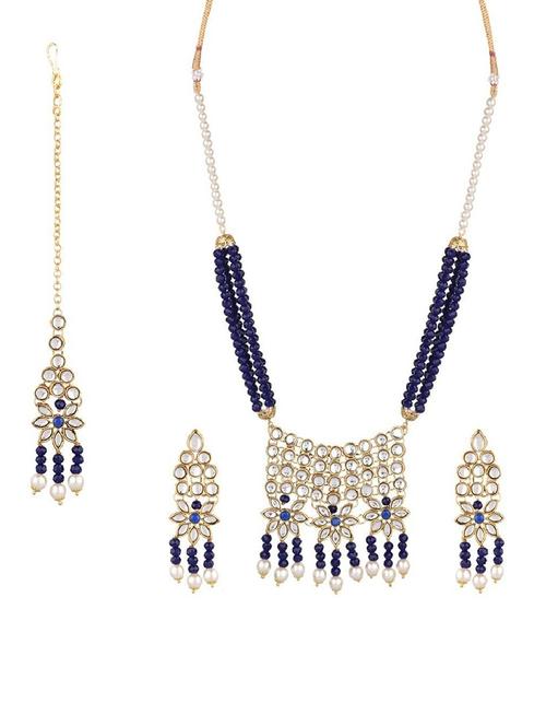 choker necklace earring maangtikka jewellery set - 17903902 - Very Small Image - 1
