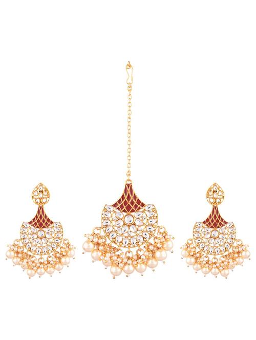crystal kundan maang tikka earrings set - 17903916 - Very Small Image - 1