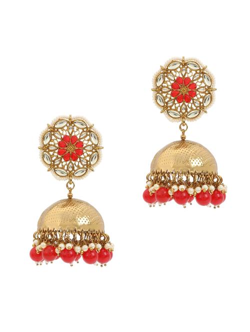 red metal jhumka earring - 17904610 - Very Small Image - 1