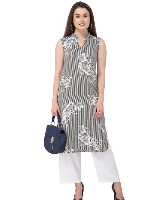 m2r printed crepe mandarin collar neck kurti palazzo set for women - 17904627 - Very Small Image - 1