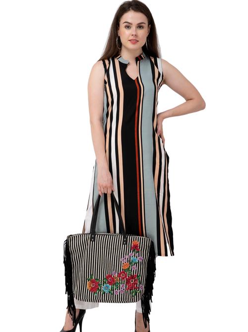 m2r printed crepe mandarin collar neck kurti palazzo set for women - 17904678 - Very Small Image - 1