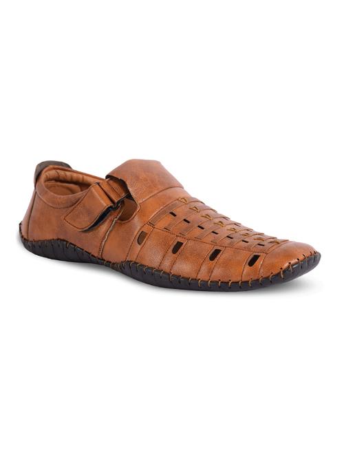 tan leatherette slip on sandals - 17904745 - Very Small Image - 1