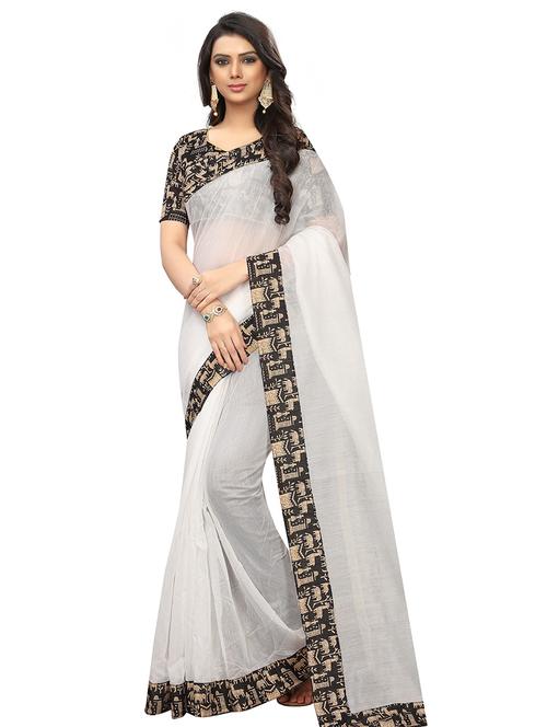 white chanderi bordered saree with blouse - 17904796 - Very Small Image - 1