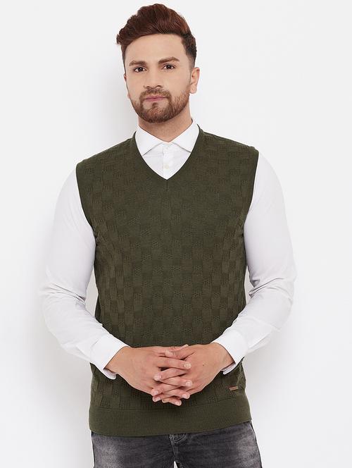 olive green self design pullover - 17905077 - Very Small Image - 1