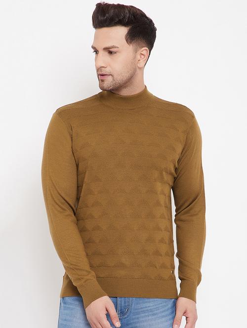 khaki self design pullover - 17905097 - Very Small Image - 1