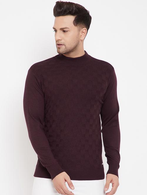 maroon self design pullover - 17905129 - Very Small Image - 1
