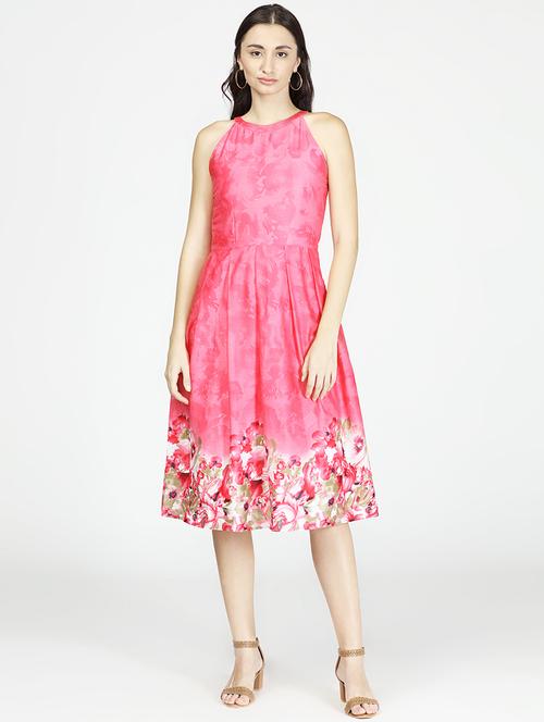 halter neck floral fit & flare dress - 17906089 - Very Small Image - 1
