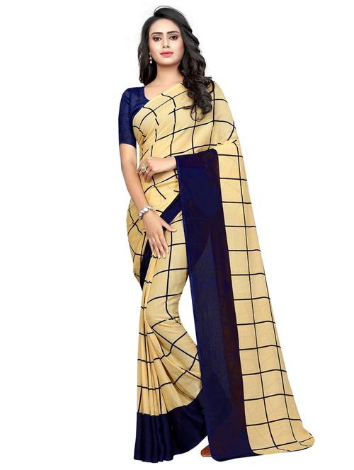 checkered printed saree with blouse - 17906290 - Very Small Image - 1