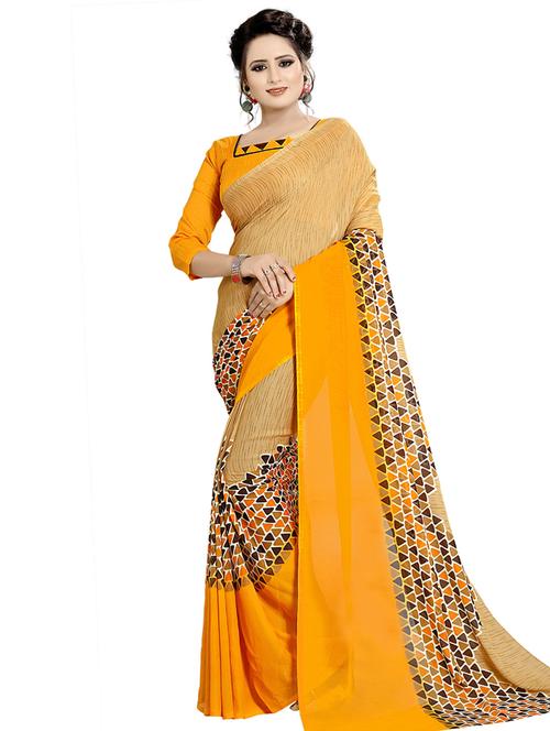 yellow georgette printed saree - 17906315 - Very Small Image - 1