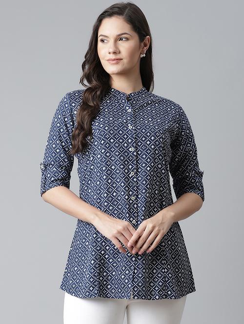 mandarin neck printed top - 17906619 - Very Small Image - 1