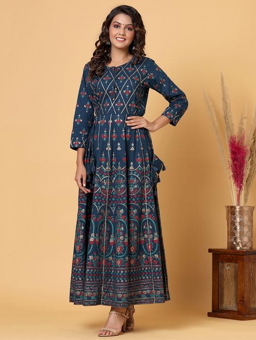 printed fit & flare ethnic dress - 17906811 - Very Small Image - 1