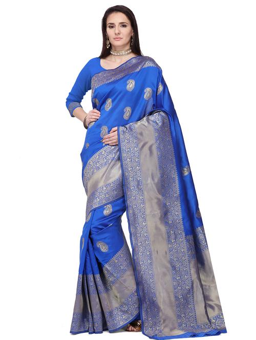 self design banarasi saree with blouse - 17907412 - Very Small Image - 1